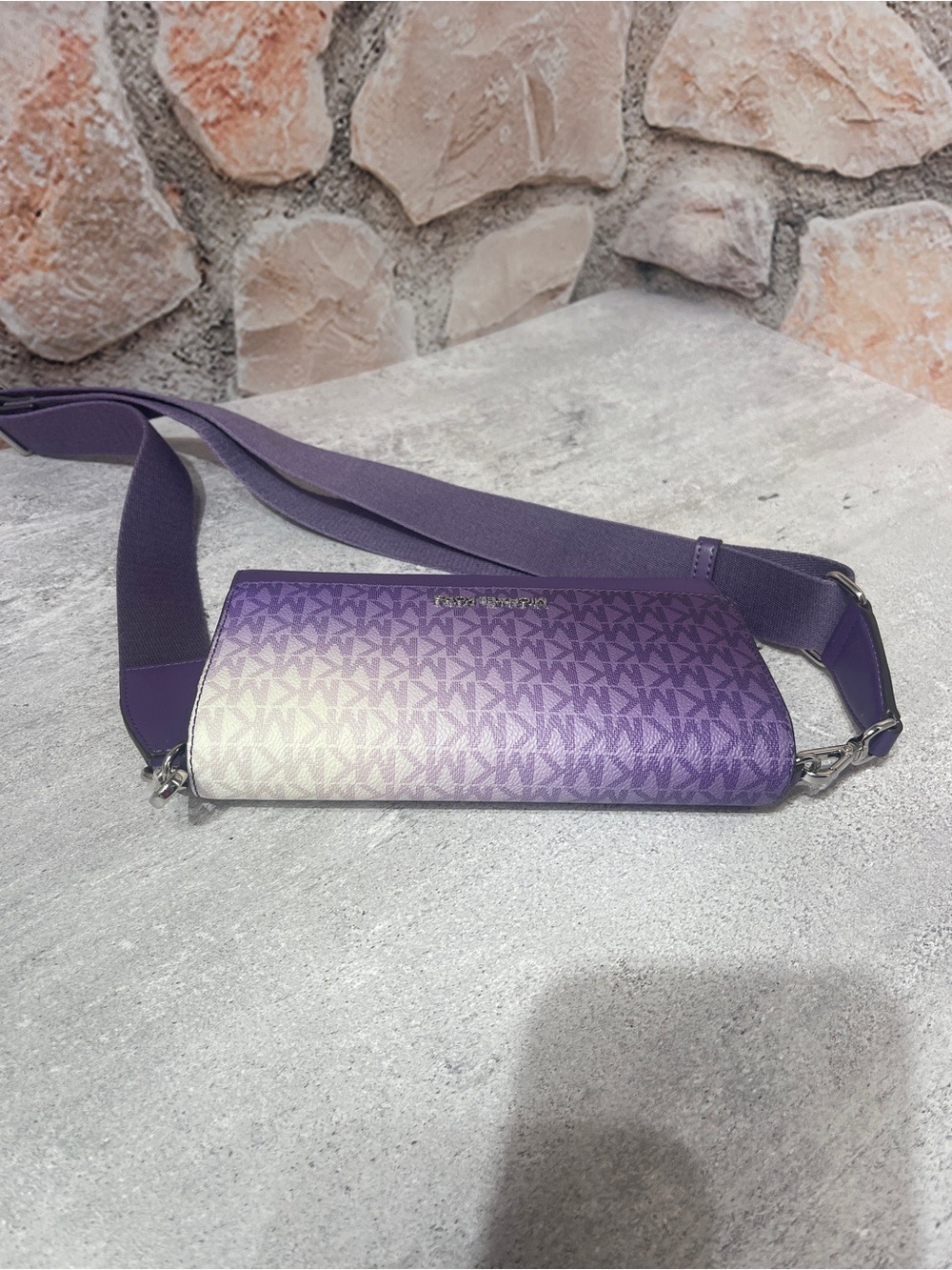 Michael Kors Ombre Logo Large Zip Around Wallet Crossbody Bag Dark Purple - Picture 8 of 8